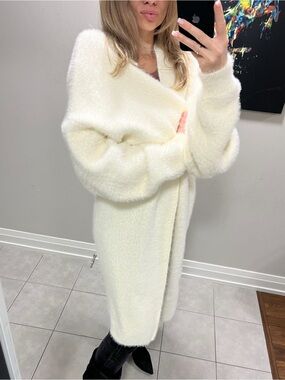 Cozy Cream Open-Front Long Fuzzy Sweater Cardigan